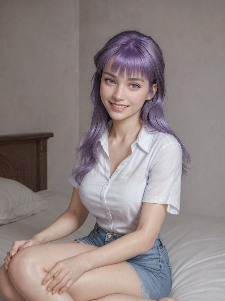 naked girl. . slim body. skinny body. thin body. this waist. cute. looking at viwer. wet skin. Pale skin. purple hair. cat ears. cat tail.