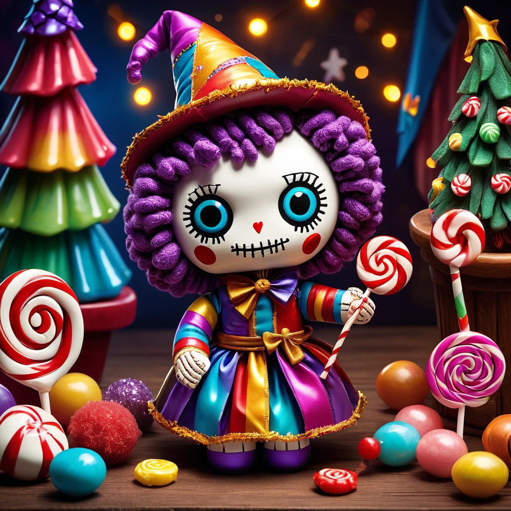 (knitted toy voodoo doll:1.7), (Voodoo Smesharik from the cartoon "Smeshariki":1.3), (Clothing: tattered yet recognizable character attire with mystical symbols:1.0), (Accessories: miniature glowing elements unique to the character, tiny floating stars, small enchanted objects related to their personality:1.2), (background: colorful and whimsical setting reminiscent of the Smeshariki world, with ethereal light illuminating the scene:1.2), best quality, masterpiece, detailed soft oil painting, detailed background, dramatic cinematic lighting, soft edge lighting, professional, dramatic lighting, hard edge lighting, ultra quality, 4k,masterpiece, best quality, 8k, ultra highres, highres, extremely detailed