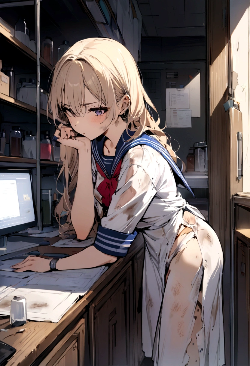 (masterpiece, Best quality:1.2),， Sailor Moon 2010, she works in a laboratory, dirty clothes, loose hair