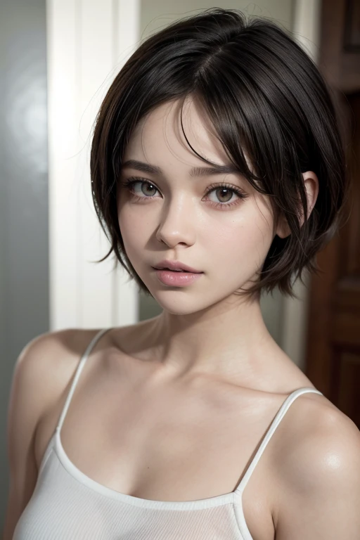Shorthair white girl cabello corto blanco woman