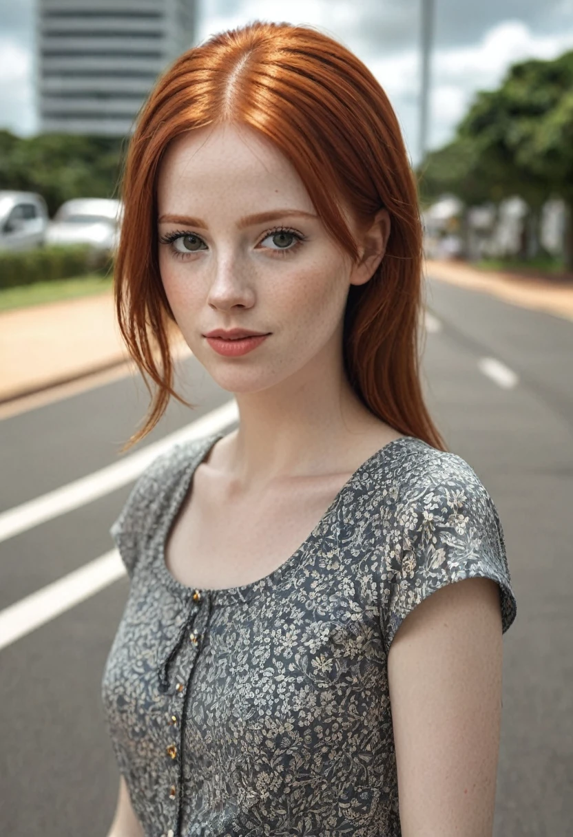 super cute redhead woman in hyperrealistic brasilia