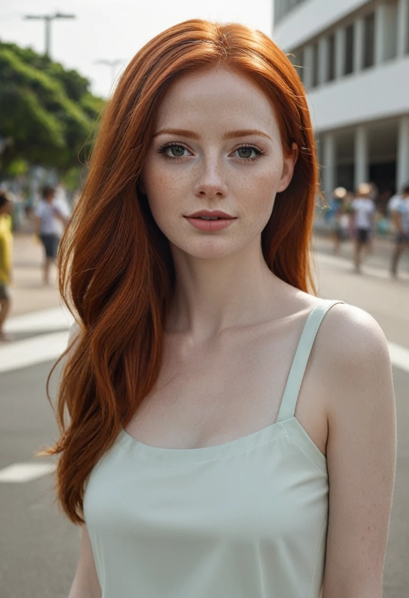super cute redhead woman in hyperrealistic brasilia
