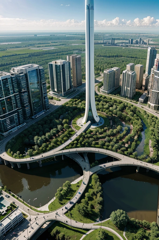 illustration of eco future city with people