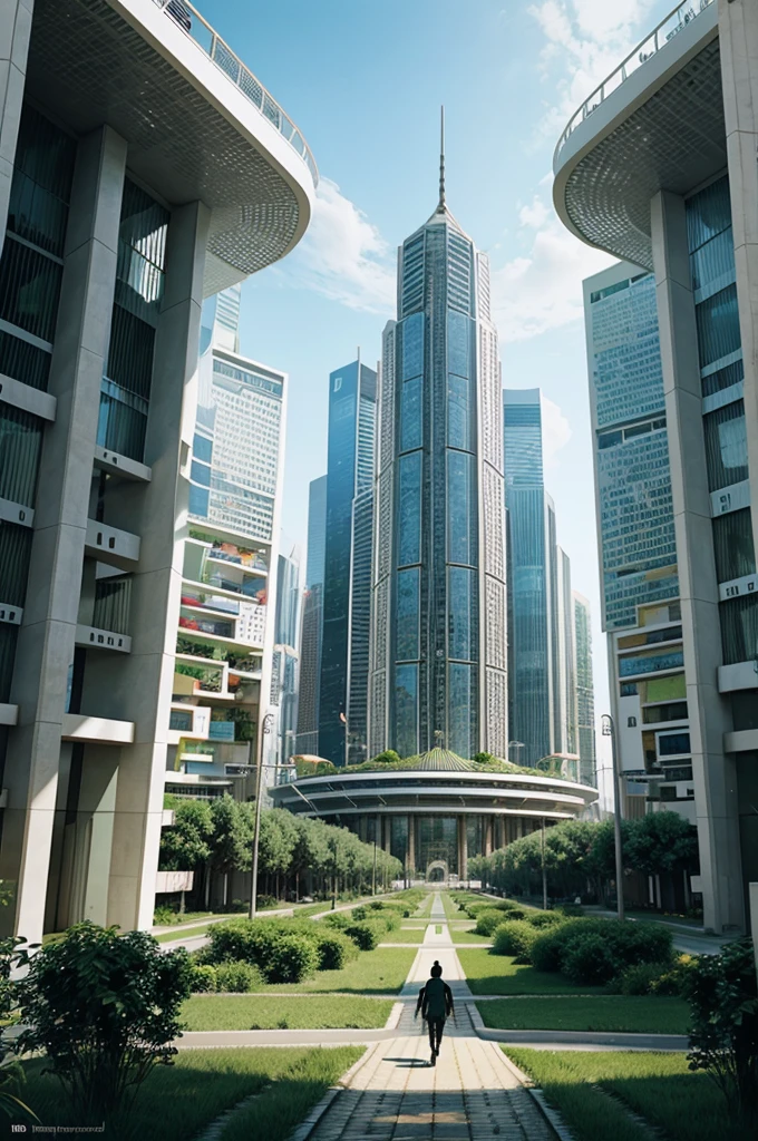 illustration of eco future city with people 