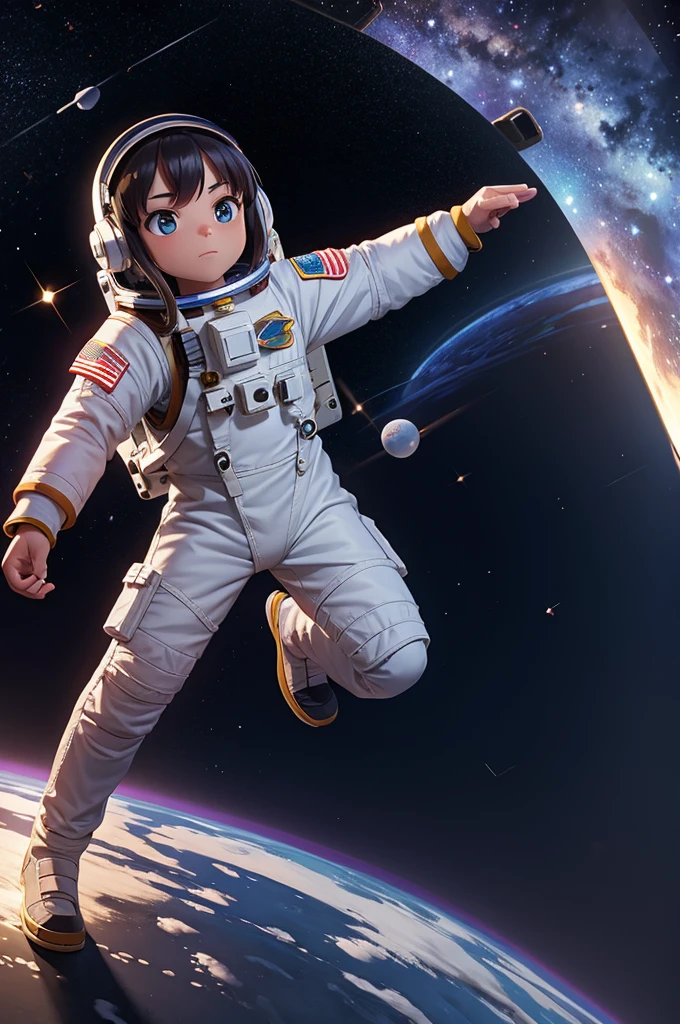 Astronaut floating in galaxy