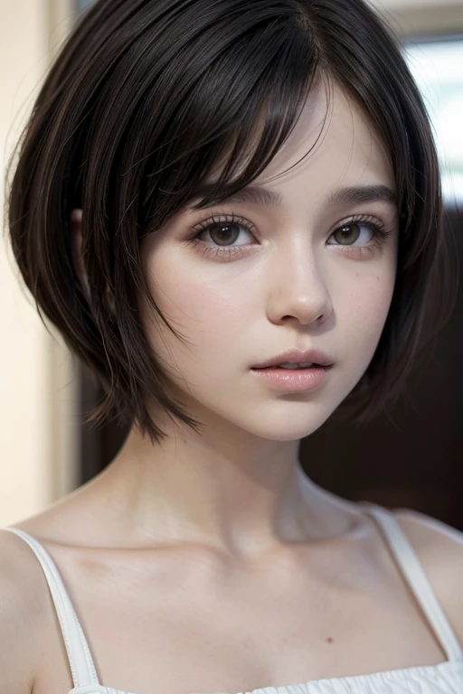 Shorthair white girl cabello corto blanco woman