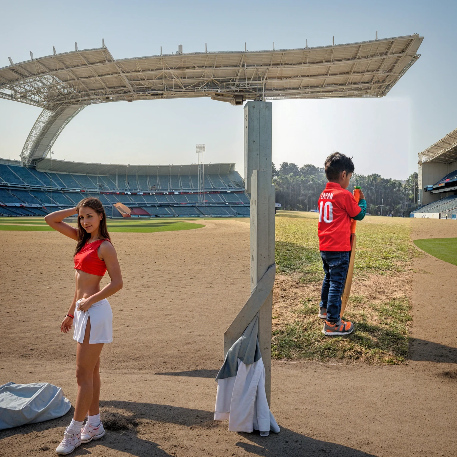 Playing and posing in a Stadium while thousands people are applauding