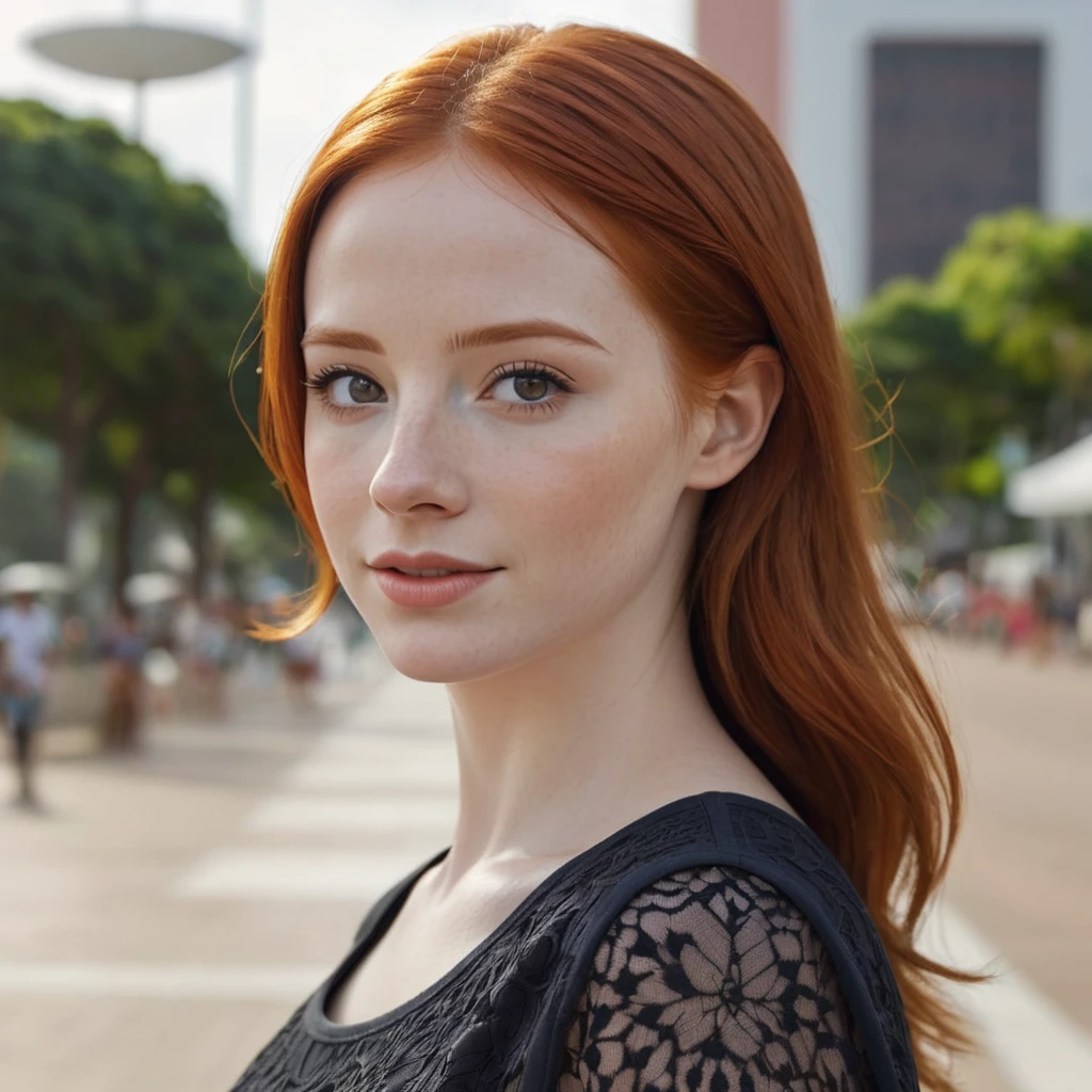 super cute redhead woman in hyperrealistic brasilia