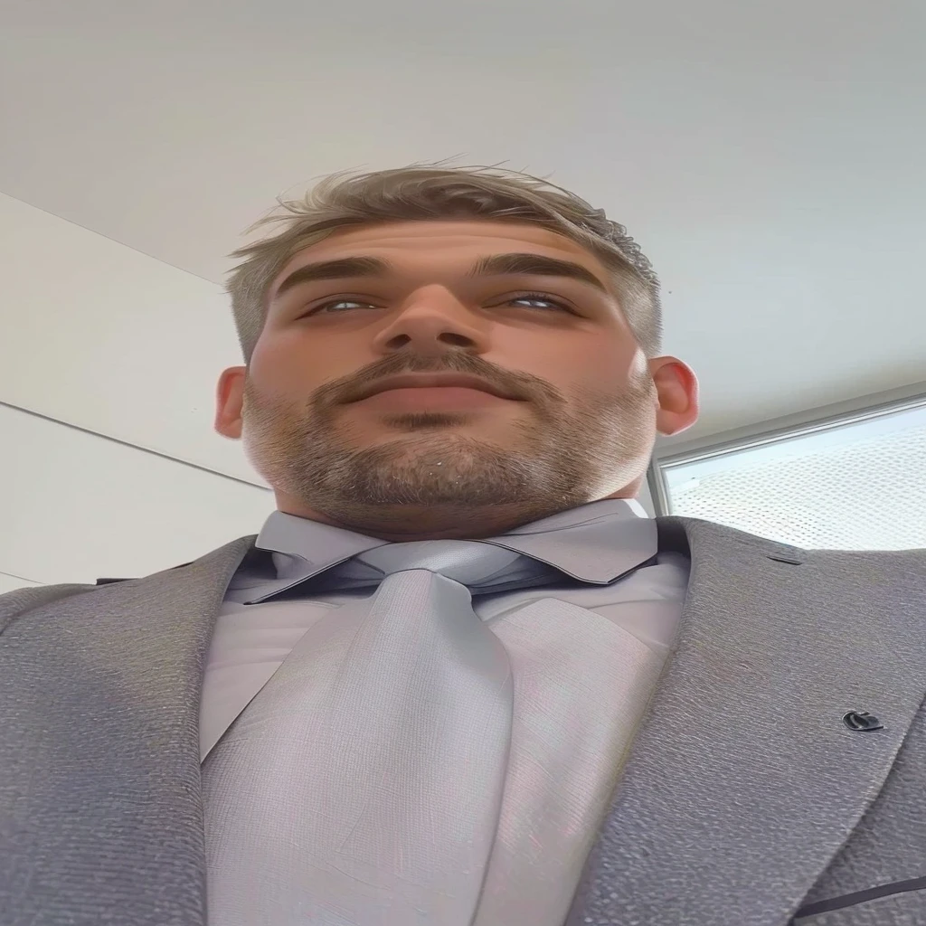 there is a man with a beard and a suit and tie, selfie of a man, wearing a suit and a tie, wearing suit and tie, wearing a suit and tie, wearing a shirt with a tie, looking up at camera, suit and tie, wearing business suit, in the office, in his suit, he is wearing a suit, 8k selfie photograph