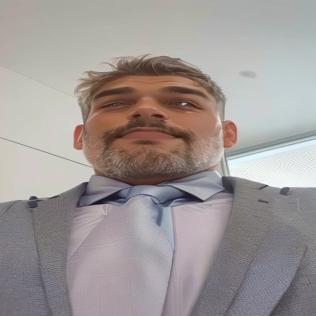 there is a man with a beard and a suit and tie, selfie of a man, wearing a suit and a tie, wearing suit and tie, wearing a suit and tie, wearing a shirt with a tie, looking up at camera, suit and tie, wearing business suit, in the office, in his suit, he is wearing a suit, 8k selfie photograph