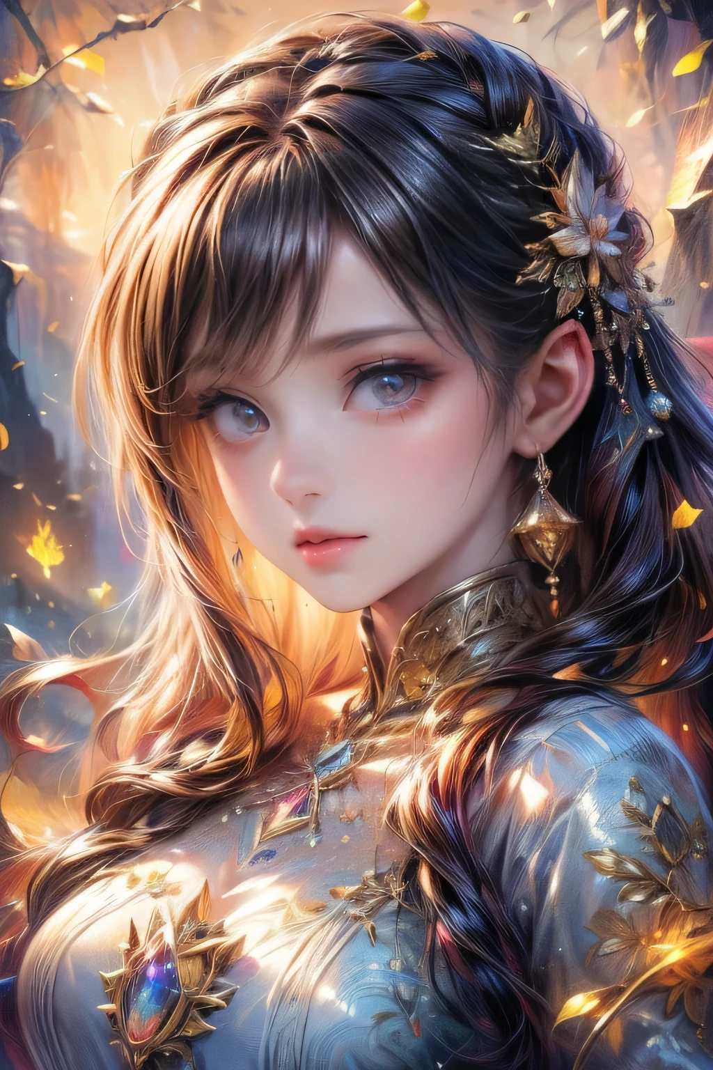 beautiful young girl(chibi:1.3), queen bee spirit, garden, surrounded by worker bees, (highest quality,16k,highres,masterpiece:1.2),ultra-detailed,(ultra-realistic,photorealistic:1.37),extremely detailed eyes and face, longeyelashes, elegant intricate dress, beautiful detailed lips, beautiful detailed eyes, graceful poses, vibrant colors, dramatic lighting, cinematic composition, fantasy art, digital painting