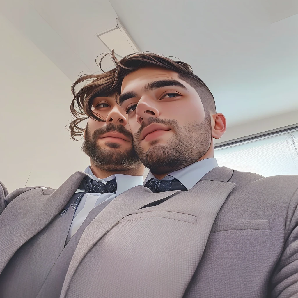 there is a man with a beard and a suit and tie, selfie of a man, wearing a suit and a tie, wearing suit and tie, wearing a suit and tie, wearing a shirt with a tie, looking up at camera, suit and tie, wearing business suit, in the office, in his suit, he is wearing a suit, 8k selfie photograph