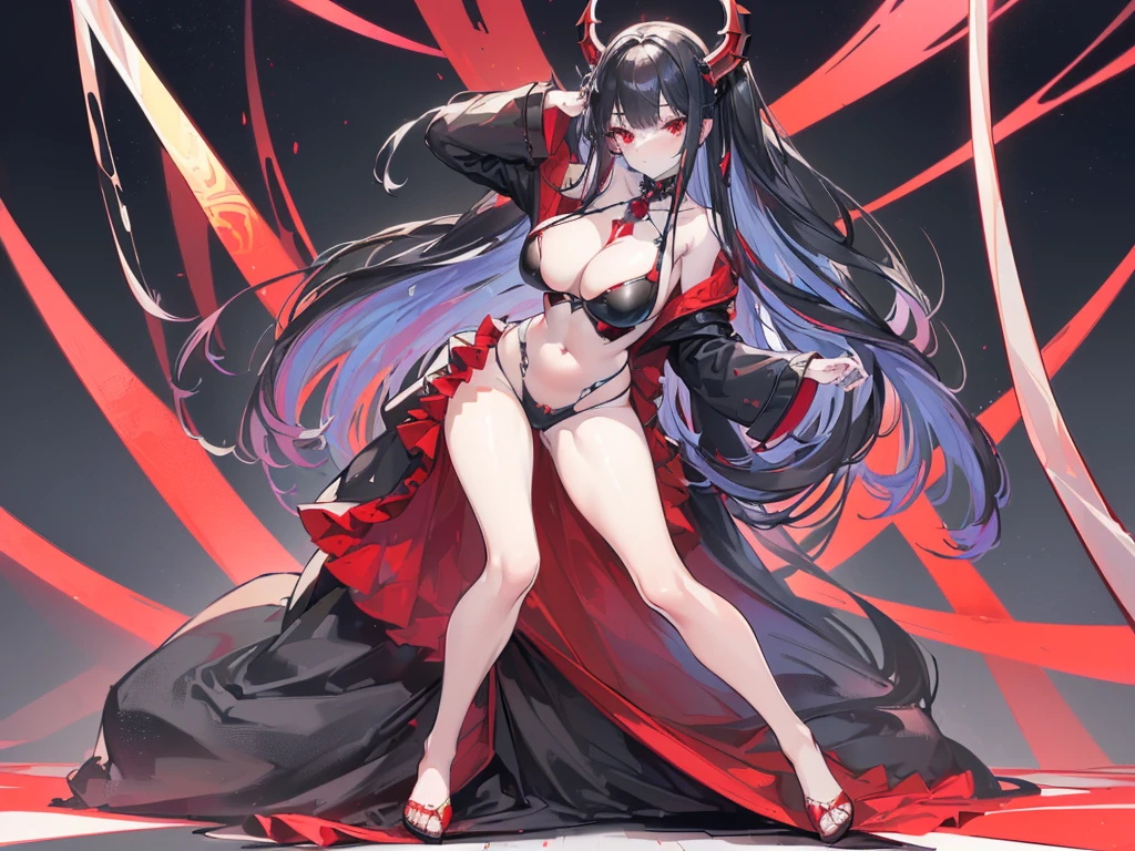 (Exquisite eyes),(Clear and beautiful eyes:1.61),masterpiece, ung girl,(Black clothes and some red gems), Black long hair, (She has a huge red gem on her chest), Good Hand,((The Havoc of StarCraft)),full-body shot,Fighting Stance,(Red Eyes:1.466),short and small,(Very big breasts:1.35),(Pretty Face),(full-body shot:1.33),Beautiful hands