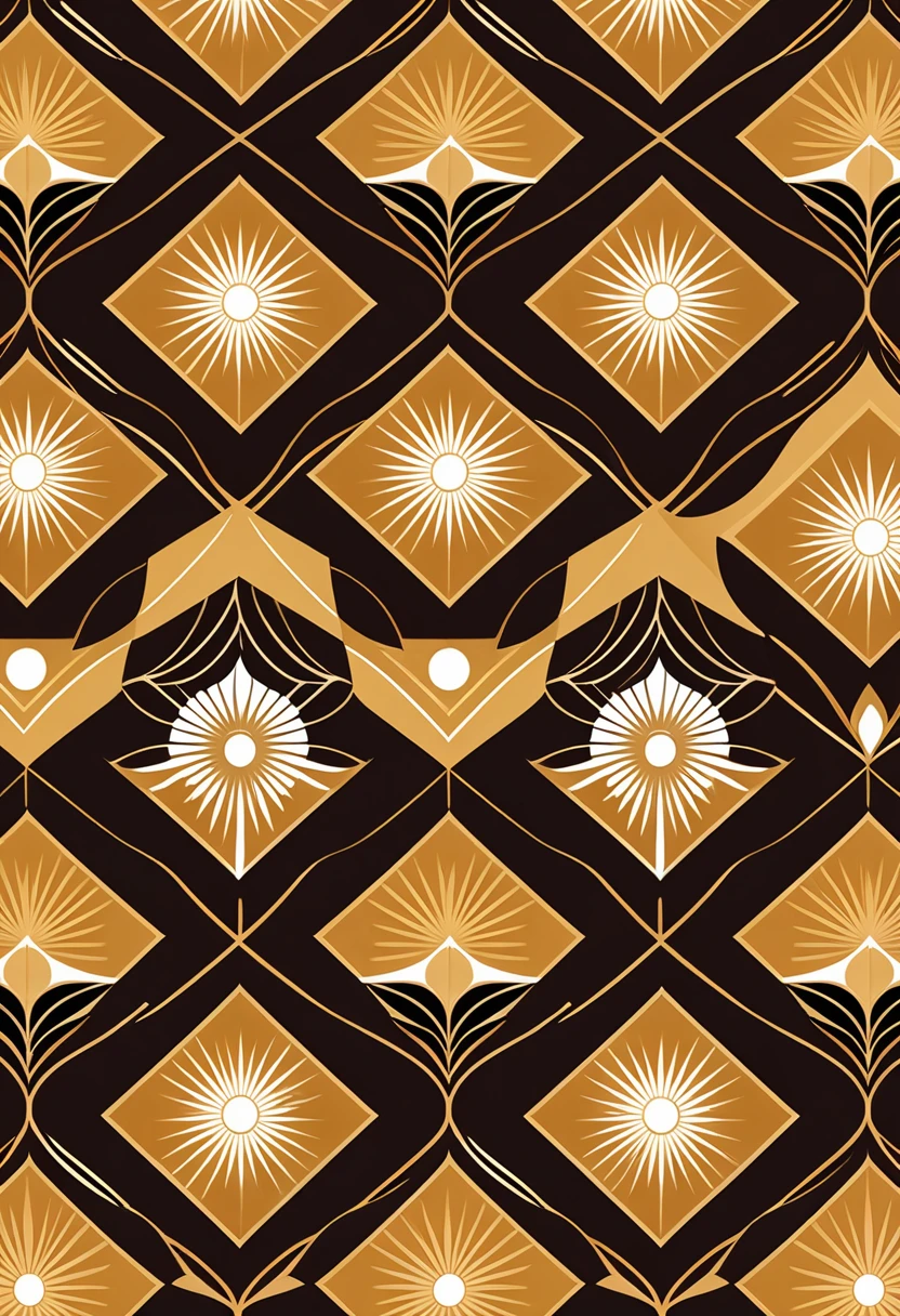 intricate logo design, minimalist modern sleek design, abstract geometric shapes, clean lines, balanced composition, color palette of warm brown and gold tones, radiant sun or water element, smooth seamless repeating pattern, high quality digital illustration, professional branding design