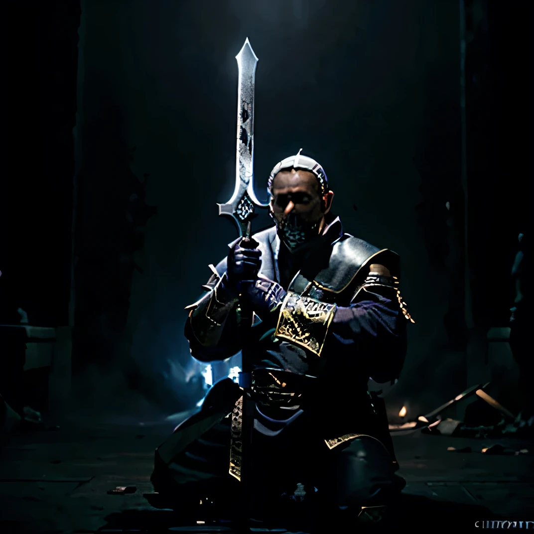 a mortal kombat character as the pope, extremely detailed pope character,the pope sticking a sword into sub-zero,lots of blood,hyper realistic,cinematic lighting,dark and gritty,dramatic atmosphere,dark fantasy,chiaroscuro lighting,digital painting,concept art