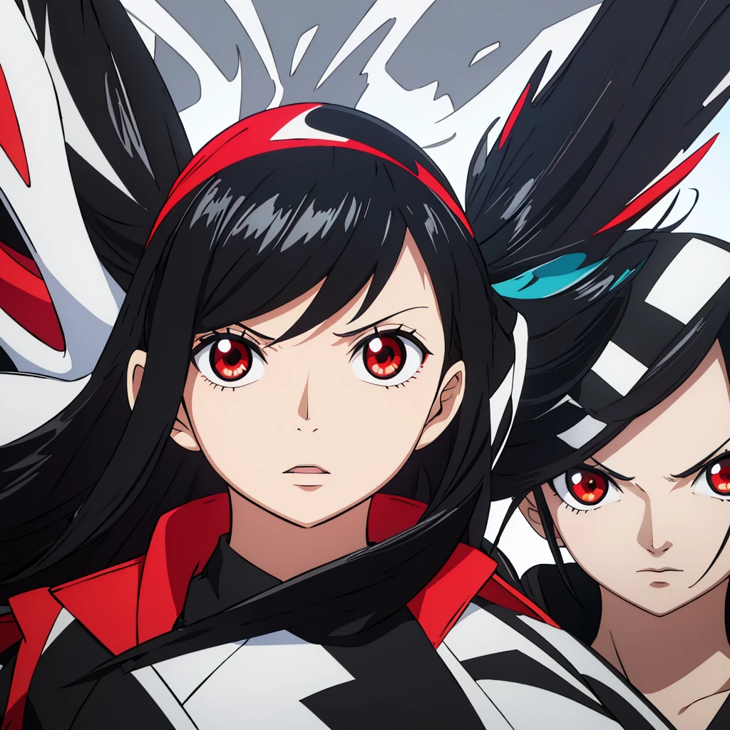 generic anime girl with black hair red eyes and black racing suit, clear background, character fitting in the image