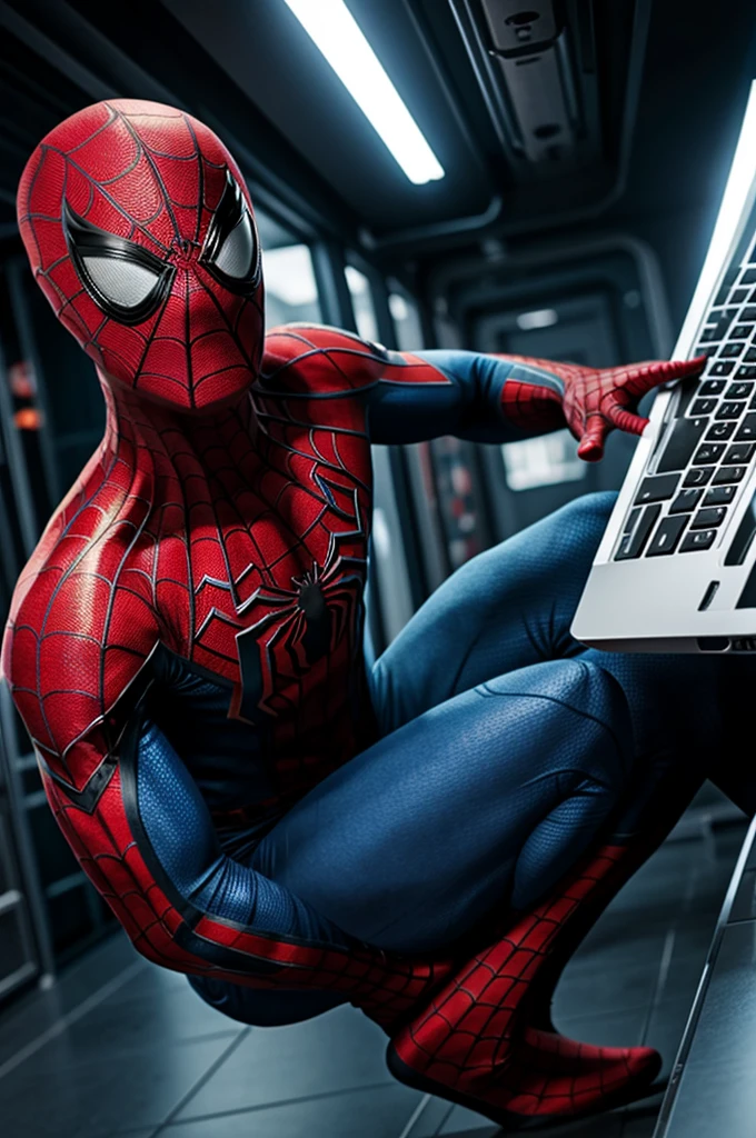 Spiderman with a computer 