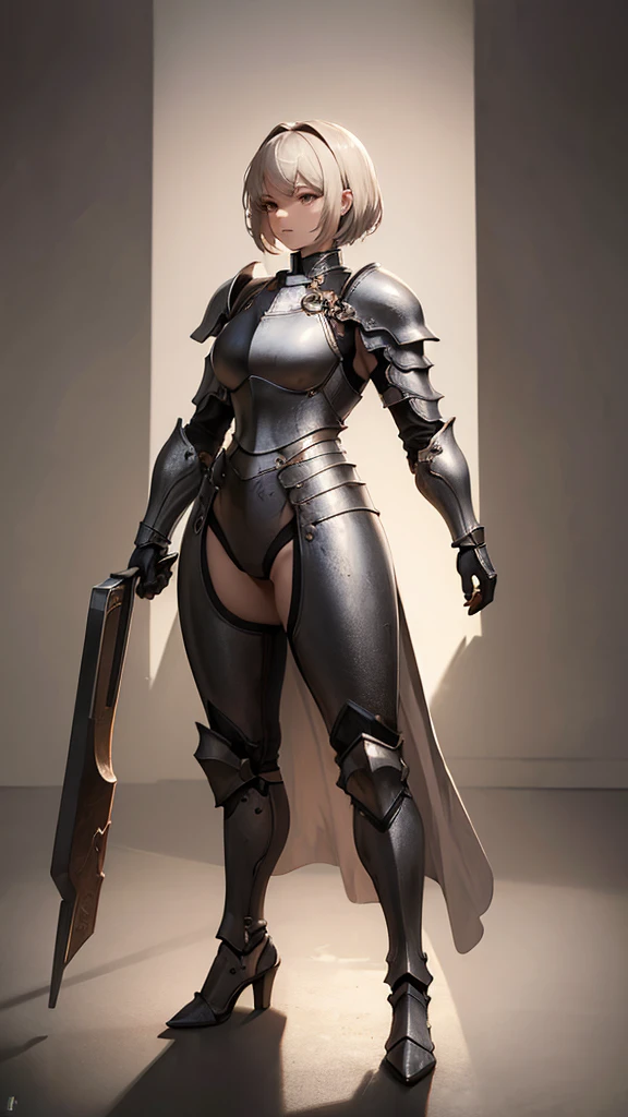 kardia, 1girl, solo, standing, armor, helmet, faceless, knight, visor \(armor\), plume, heart, breastplate, castle, medieval, thigh strap, standing, ((spear, holding spear)), hand on hip, ((hip armor, chainmail, armored dress, , tabard)), facing viewer, looking at viewer, nude, breasts revealed, pussy, right pussy, 