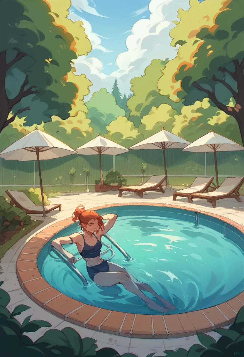Mantion swimming pool and tow trees