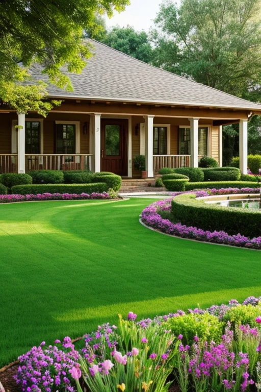 create a house with a beautiful lawn