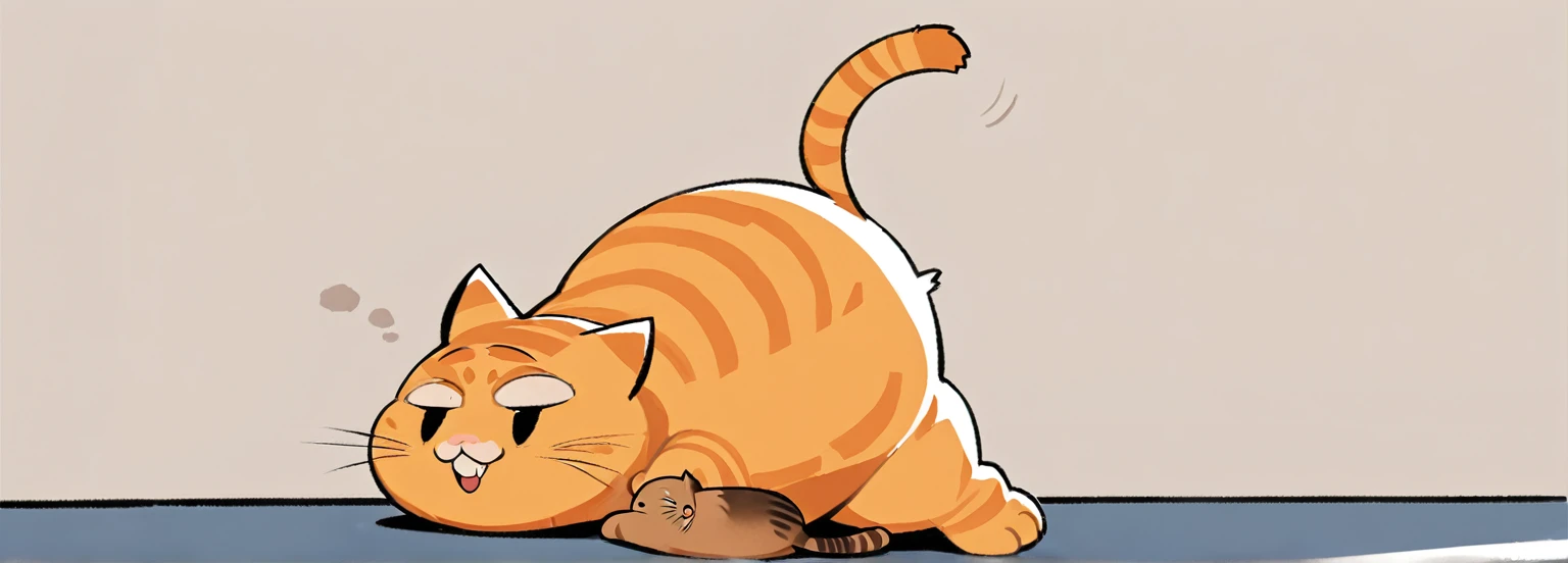 cartoon of a cat with its head on a floor, chonker cat, fat cat, fat cat superhero, fat chibi grey cat, oversized_hindquarters, whole cat body, illustration of a cat, orange fluffy belly, hunched over, fat cat on desk, ginger cat in mid action, the cat is orange, thick tail, an obese, obese )