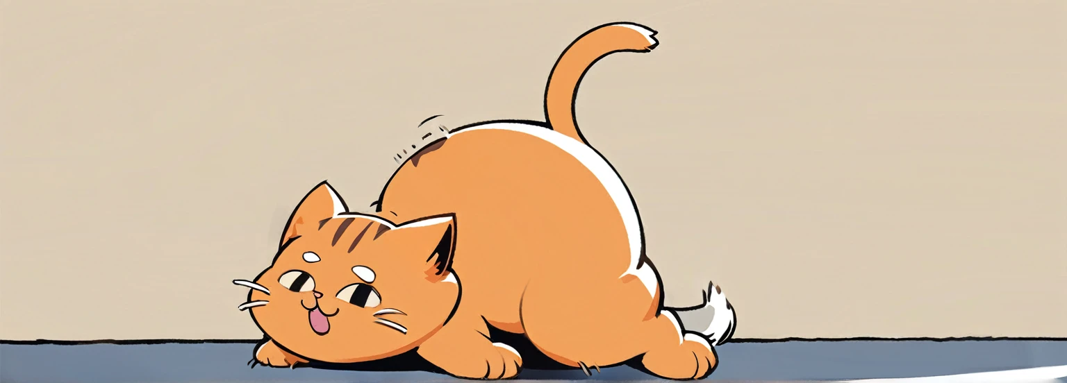 cartoon of a cat with its head on a floor, chonker cat, fat cat, fat cat superhero, fat chibi grey cat, oversized_hindquarters, whole cat body, illustration of a cat, orange fluffy belly, hunched over, fat cat on desk, ginger cat in mid action, the cat is orange, thick tail, an obese, obese )