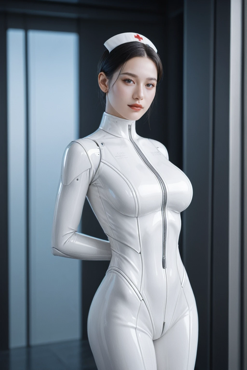 score_9, score_8_up, score_7_up, BREAK,
a woman in a futuristic suit posing for a picture, inspired by Marek Okon, wlop and krenz cushart, an alien robot naughty nurse, gits anime, white biomechanical details, perfect android girl family, ps5 cinematic screen capture, beautiful android woman, cybersuits, ( ( robot cyborgs ) ), modern sci-fi anime