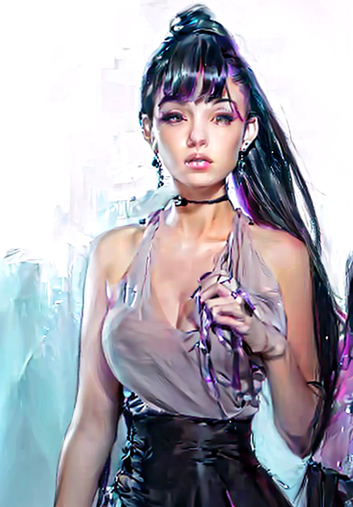 Girl black top with a purple background, 1 7 - year - old goth like girl, female character, woman, style character, epic style, in style, beautiful style,style only, style, manhwa 18 realistic, style artgerm, neo goth, avatar image, realistic image, sexy