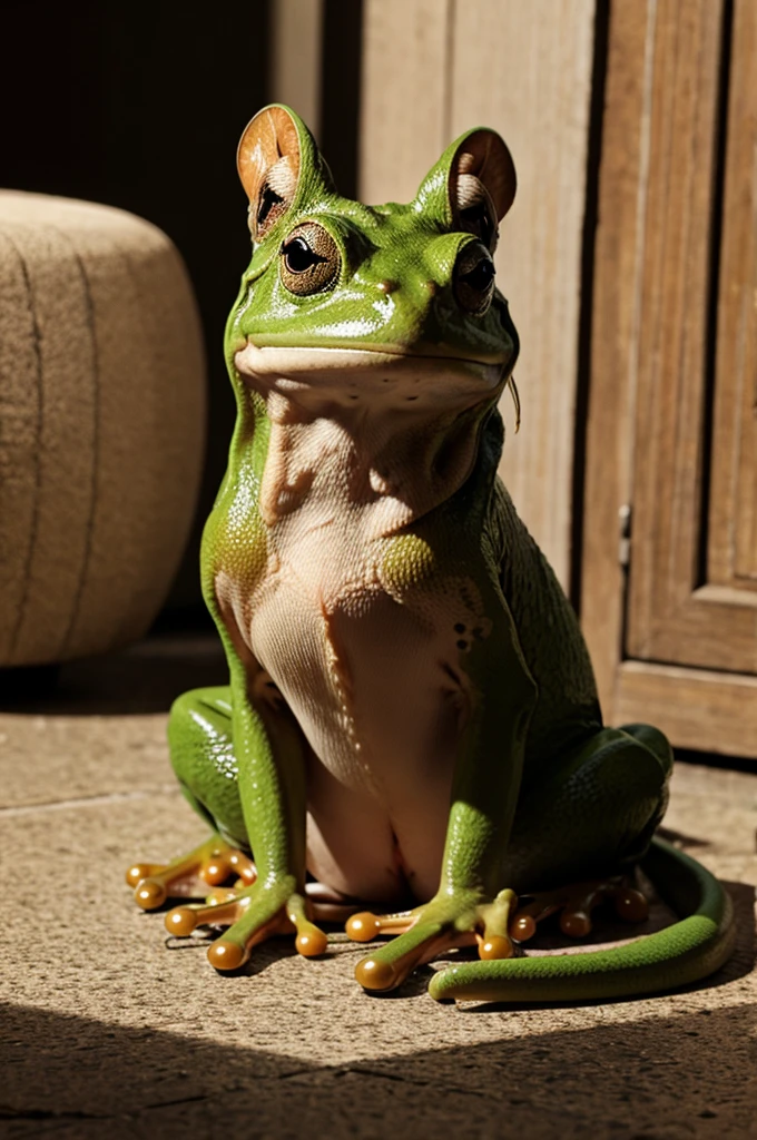 A frog and cat
