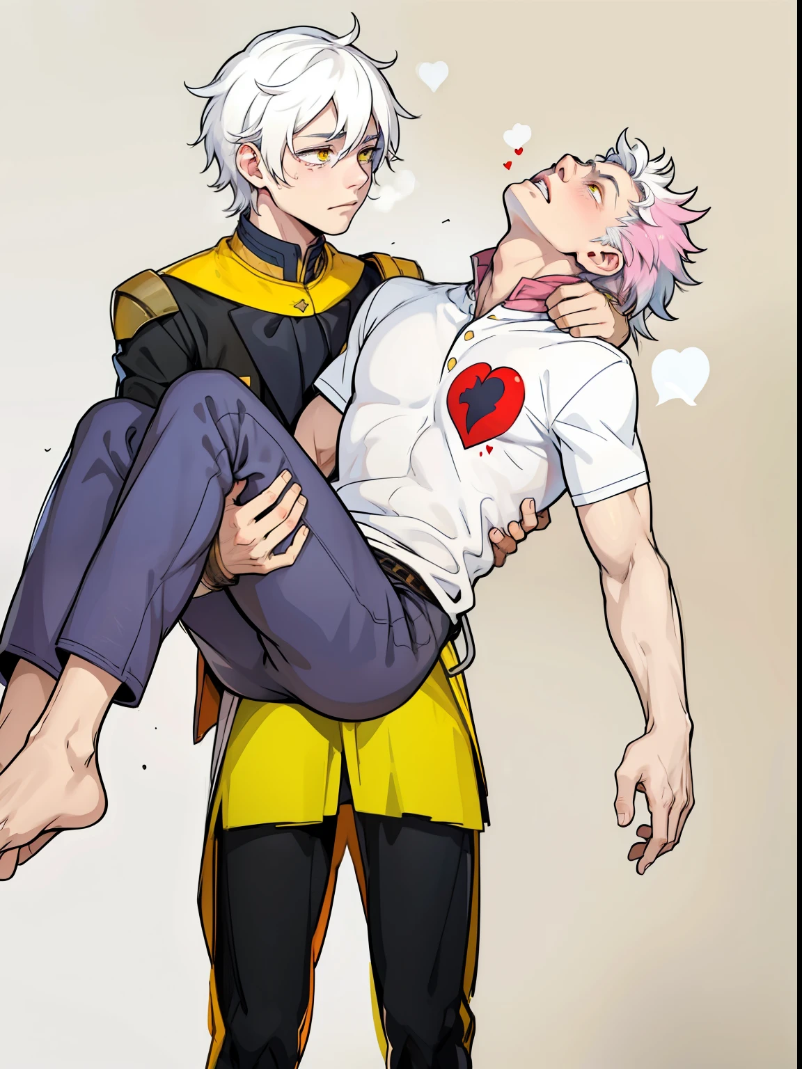 2boys, full body, male focus, muscular male, best quality, amazing quality, best aesthetic, absurdres, gay couple, yaoi, uncensored, very nsfw, official style, year 2023, game cg, looking at viewer, happy, looking at viewer, together on picture, yaoi, gay couple, big penis, emphasizing the extraordinary size of pregnant belly, boyslove, (bakugou katsuki), Eijiro Kirishima red riot, boku no hero academia, groping from behind, nipples, white semen around them, spark, grin,