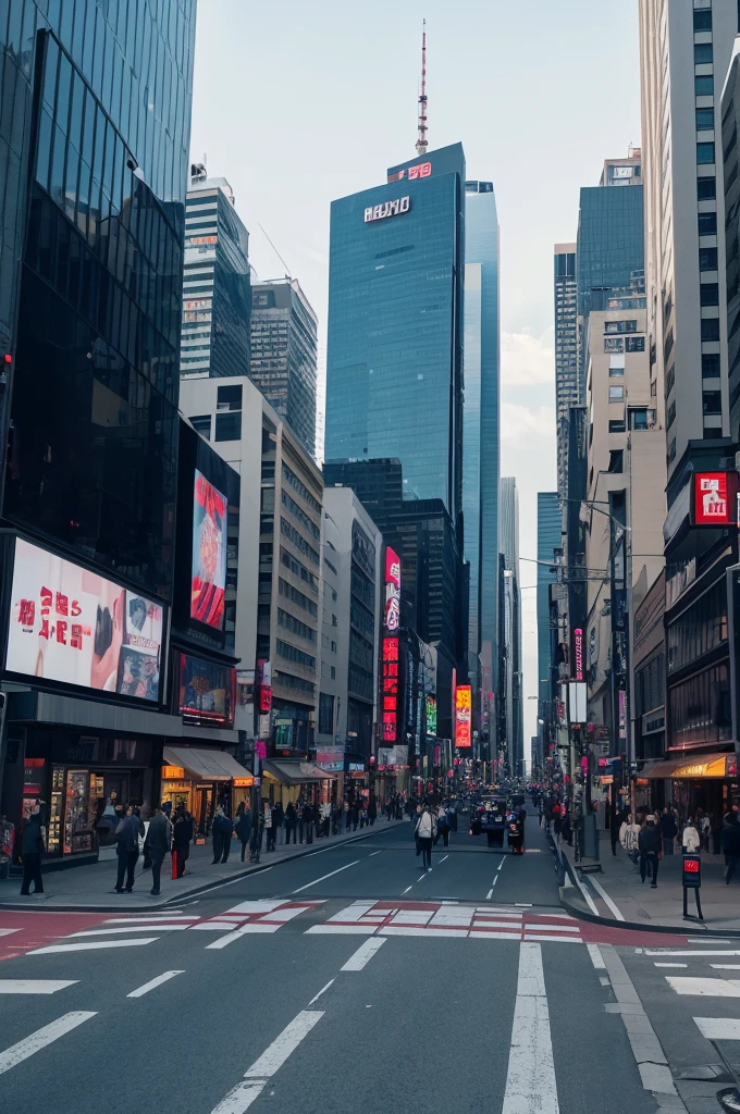 プロンプト: A street lined with digital billboards, all glitching and fading to black. People on the streets looking up in confusion and fear. High resolution, 9:16 aspect ratio, wide shot capturing the city's growing anxiety.