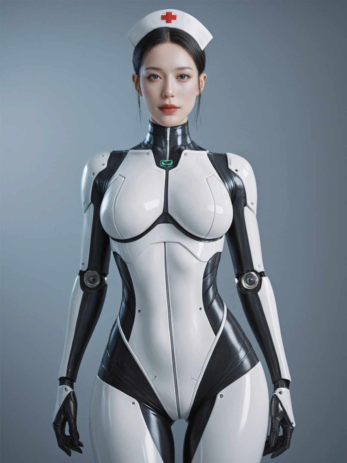 score_9, score_8_up, score_7_up, BREAK,
a woman in a futuristic suit posing for a picture, inspired by Marek Okon, wlop and krenz cushart, an alien robot naughty nurse, gits anime, white biomechanical details, perfect android girl family, ps5 cinematic screen capture, beautiful android woman, cybersuits, ( ( robot cyborgs ) ), modern sci-fi anime