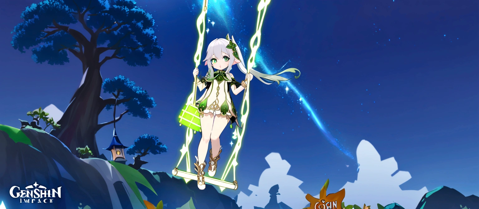 Dendro archon Nahida from genshin impact. Make her beautiful with a swing