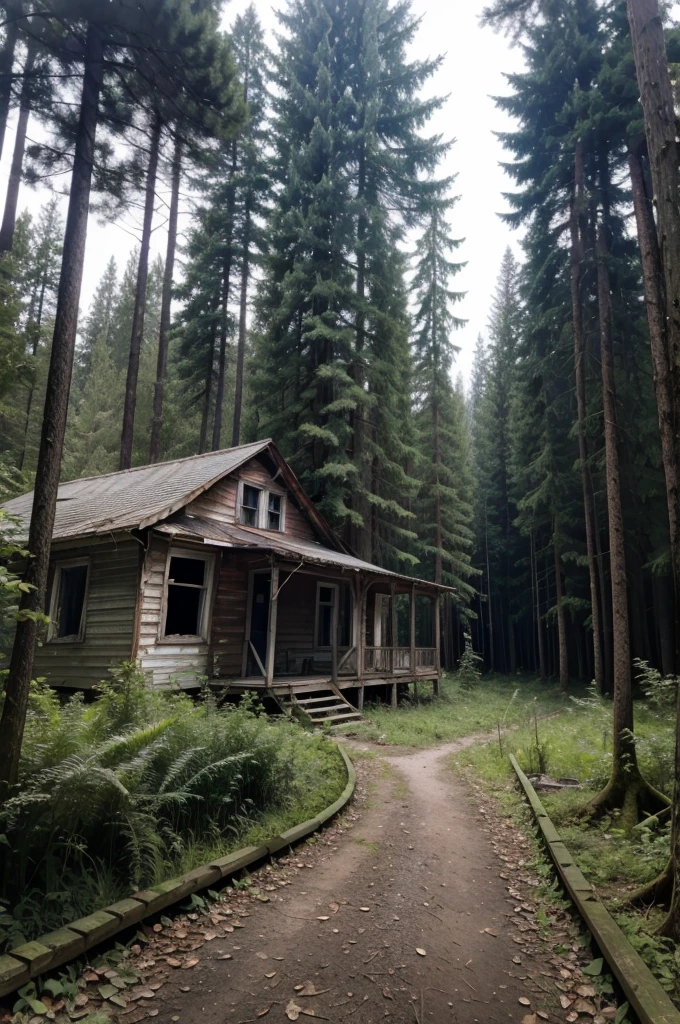 (Background a forest with an abandoned house behind)