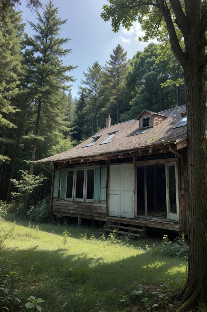 (Background a forest with an abandoned house behind)