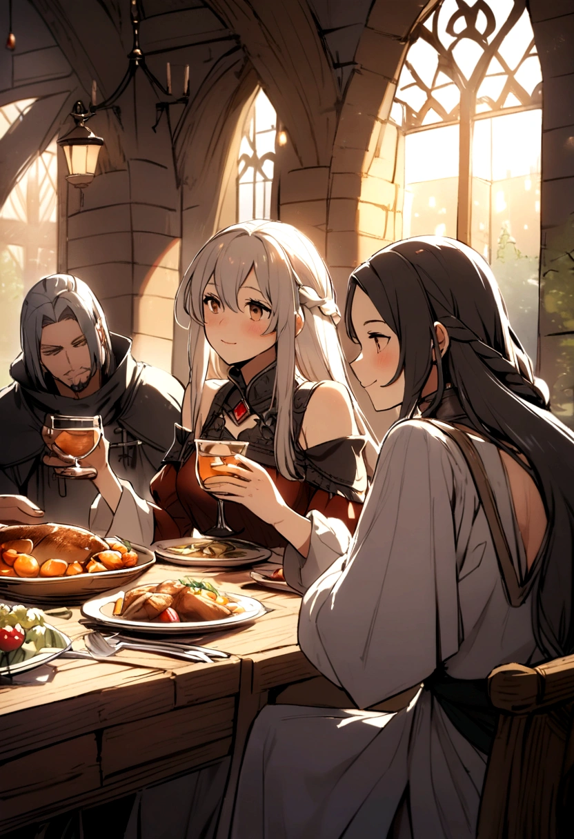 Medieval aristocrats at dinner