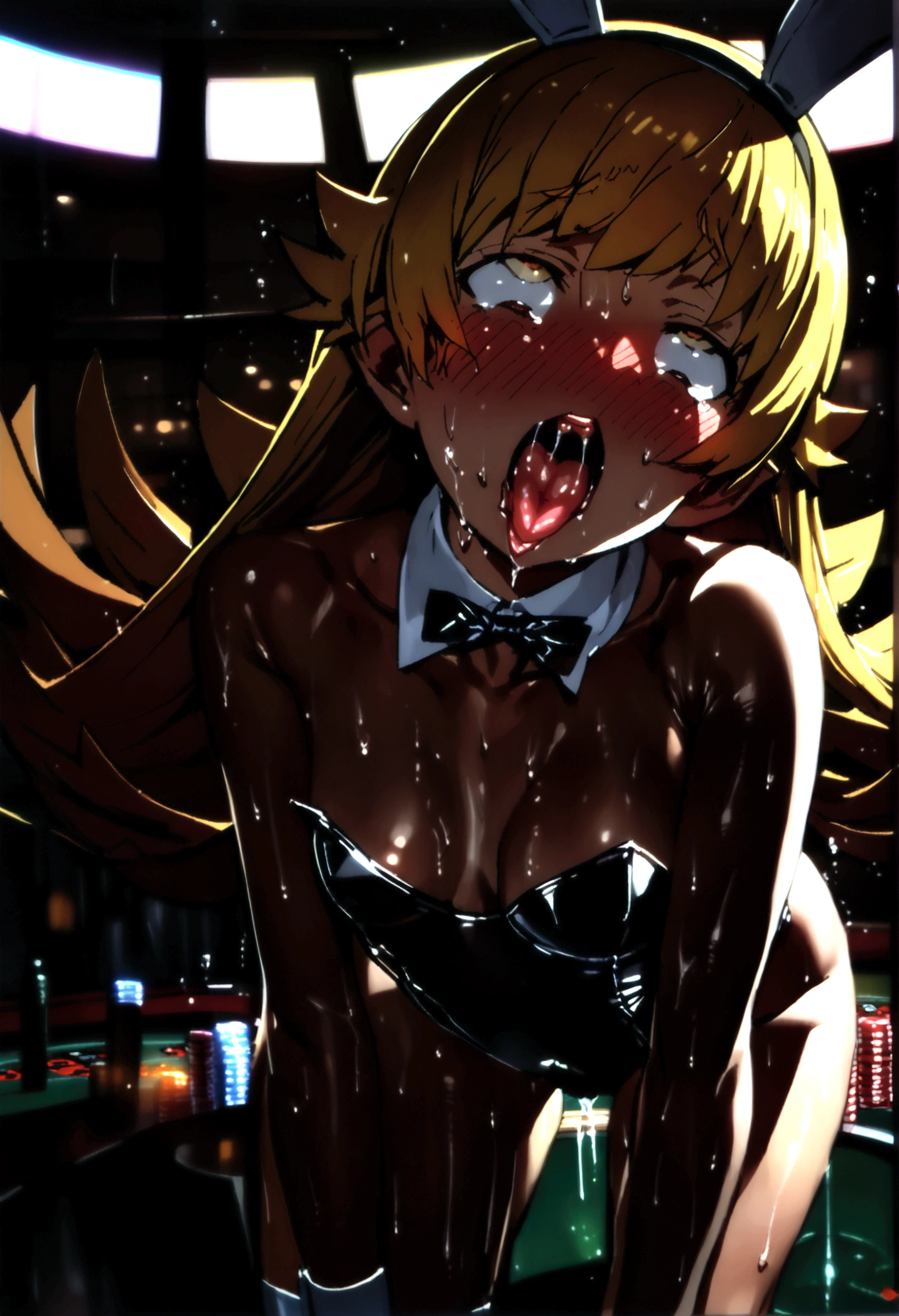 NSFW,masterpiece,Highest quality,High resolution,Super detailed,oshino shinobu \(Bakemonogatari\),Golden Eyes,Blonde,Long Hair,Quality Playboy Bunny,Bunny ears,casino,(Oho face),Embarrassed,Estrus,fear,Sweat,blush,orgasm,Climax,(Squirting),(((Ahegao))),Roll your eyes、squint,(Middle-aged men),Having sex,rape,Creampie,
