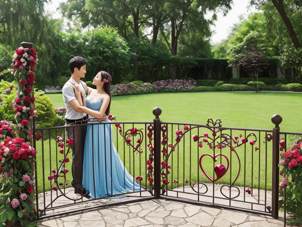 Open the dimensional gate where Cupid stands, Surrounded by floating 3D hearts and roses, Lovers、Twin Ray、Twin Flame、universe、Star、流れStar、like、lover、Couple、Healing space、Men and women