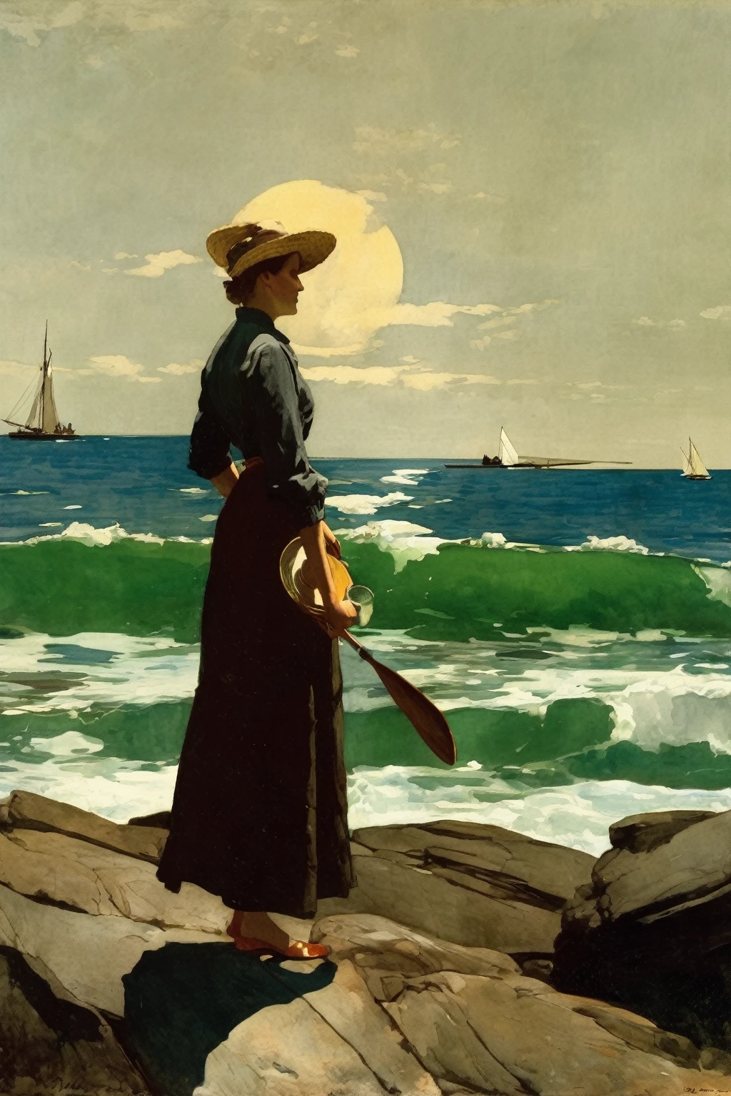 Winslow Homer Style: Winslow Homer's farm work, in the style of earth tones neutral colors