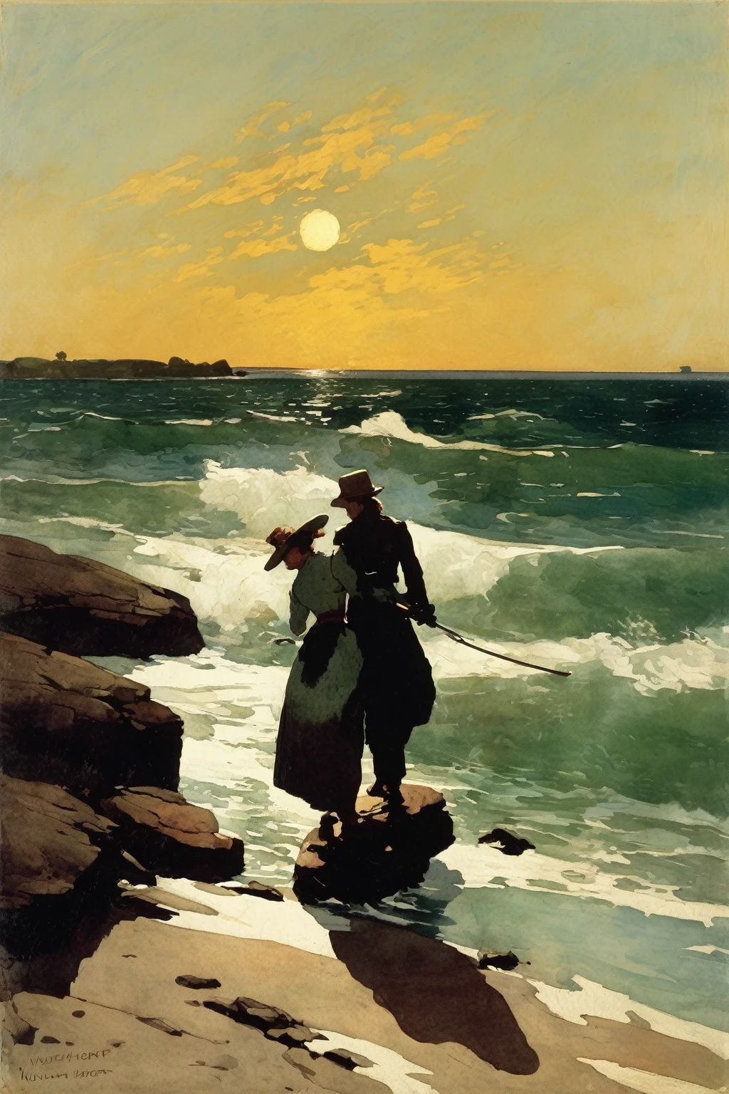 Winslow Homer Style: Winslow Homer's farm work, in the style of earth tones neutral colors