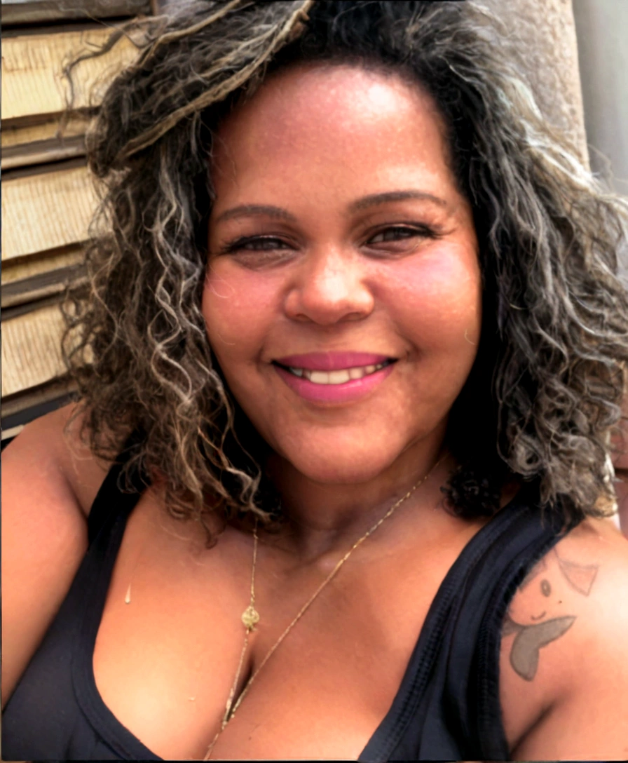 smiling woman with curly hair , profile image, headshot profile picture, profile picture, 30-year-old woman from cuba, photo of a black woman, malika favre, taken in the early 2020s, 40 years old women, looks like fabiula nascimento, 30 years old woman, com avental preto, fazendo churasc, segurando uma faca de churasco e um pegador de churrasco