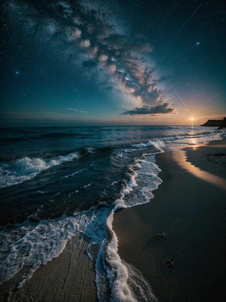 Create a beach and make the sky the most beautiful image in outer space