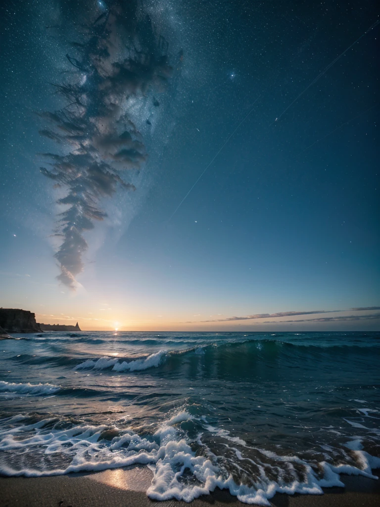 Create a beach and make the sky the most beautiful image in outer space