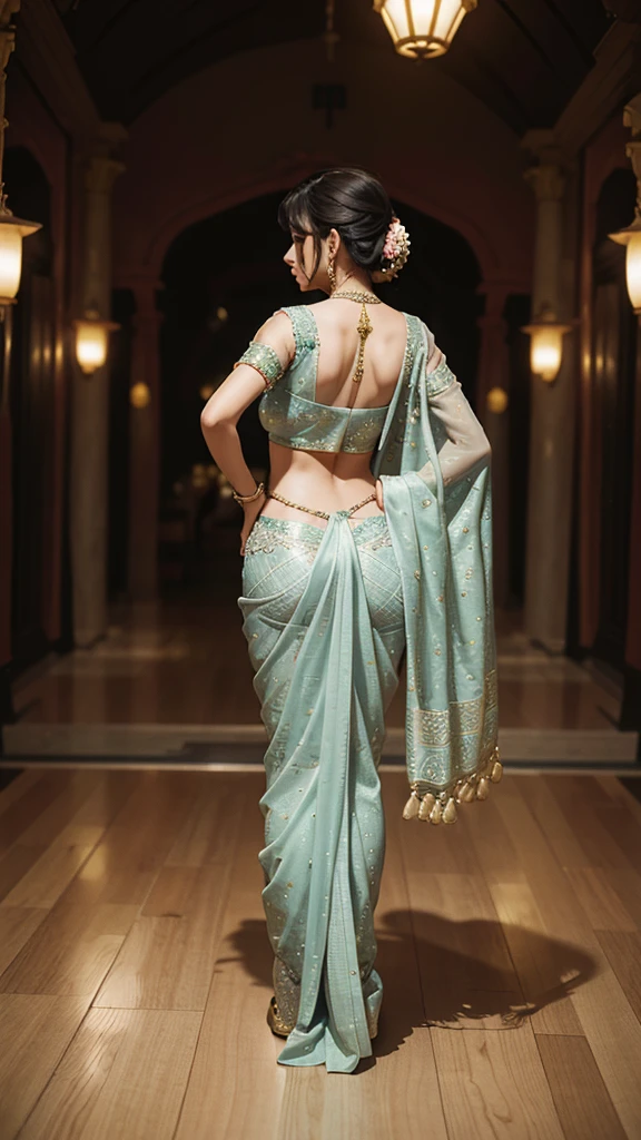 1girl,beautiful girl,wearing beautiful saree,full body image,back view,realistic,8k resolution