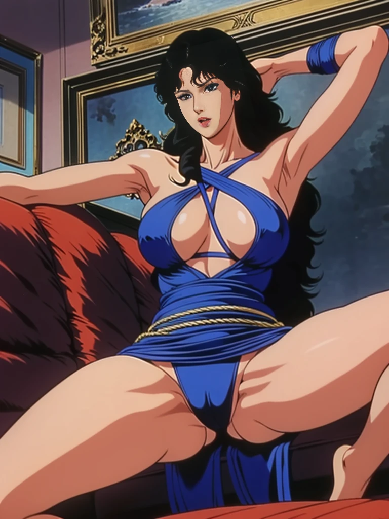 ((masterpiece)), Highest quality, Very detailed, Absurd, 8K, wonderful, Very detailed, The finer details, Browsing Caution, (Very complicated:1.2), (Very delicate), Very detailed, RuiKisugi, 1 Female, Long Hair, Wavy Hair,Voluminous Hair ,Black Hair, eyelash, blue eyes, lipstick, One girl, (whole body:1.2), (Finding_stance:1.3), Very detailed face, Nice fine detail, Perfect Eyes, Fascinating eyes, Beautiful attention to detail, Small Mouth, Fascinating_smile, Mature Woman, Mature Woman, Body with nine heads, thin, compensate, Big Breasts, (museum:1.3), (Urzan-6500-v1.1), Detailed fingers, Perfect hands, Length 180cm,Small face,sweating, Soft thighs,Sexy legs,Sexy ass, ,Cleavage,Open the chest,Angle from below,(Low angle shot:1.1),((Amazing orgasm)),赤いlipstick, whole body写真撮影,大きなSexy ass, Perfect Body Proportions, Slim waist,Nipples visible,Tight waist,(Long legs:1.2),Wearing high heels,Shiny skin,Sitting on sofa with legs spread,Black Micro Bikini、(Rope Bondage:1.3),((Both wrists tied above the head)),((Show both armpits)),((Spread your legs out to the sides)),((Raise both legs high)),((Spread your legs in a V-shape)),((Show the soles of your feet)),Tied up woman,Tied up with rope, Tightly bound, Hands tied, Her body was tied with ropes,(Fully expose your thighs to the viewer:1.6),Beautiful Hands, Pay attention to her beautiful legs, Cleavage,Open the chest,anime,G-Cup,Tears of the Next Life,Rui Kisugi,Rui Kisugi,
