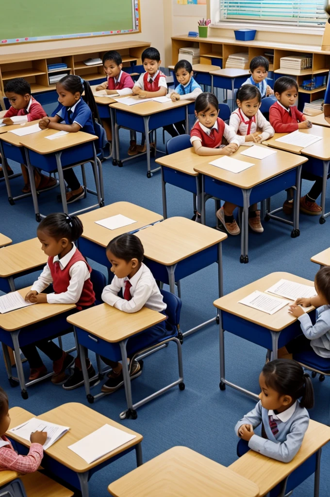 Class , are sitting at their desks and the teacher explains the topic