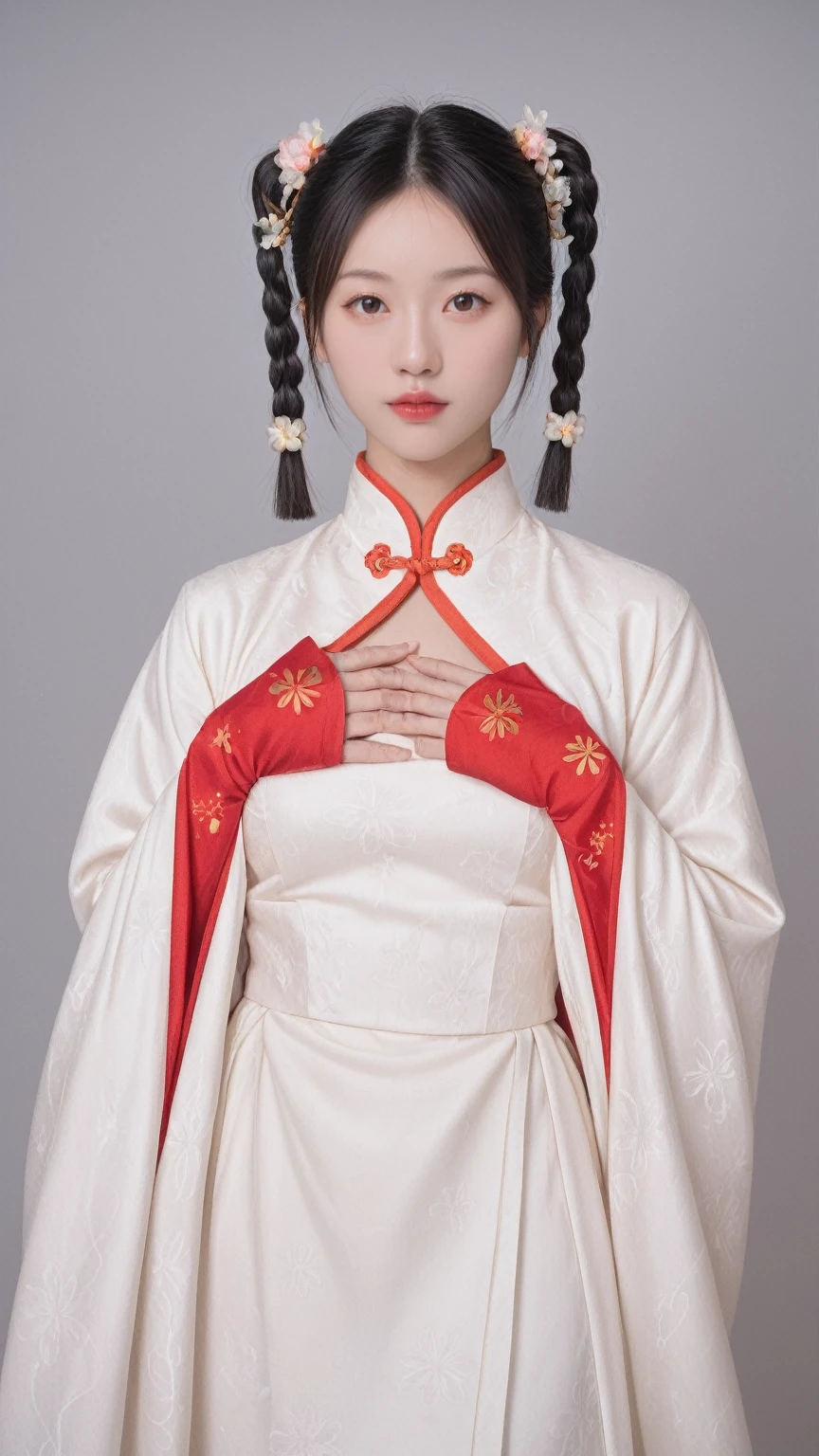 score_9, score_8_up, score_7_up, BREAK,
a woman in a white dress with flowers in her hair, inspired by Yanjun Cheng, fantasy art, artgerm ; 3d unreal engine, guweiz masterpiece, traditional chinese clothing, [ realistic photography ], with stars, ultra realistic photo, hair floating covering chest, style of guo hua, ( ultra realistic ), luts, pigtails hairstyle, realistic picture