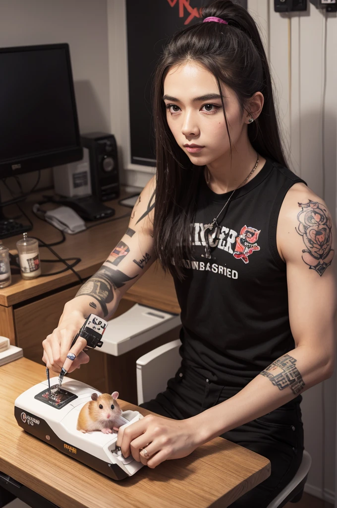Hamster with tattoo machine in hand