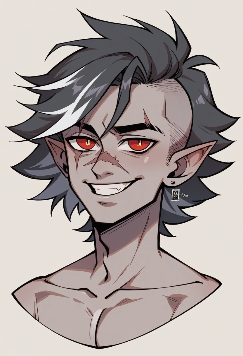 Demon Prince Has a thin scar running across his left cheek., as a reminder of a past battle. Eye color: deep and penetrating, of a crimson red color that seems to glow in the dark. Hair color: jet black, long and loose, with silver highlights that reflect light. face type: Angular and marked, with high cheekbones and a strong jaw. Lip type: Slim and well defined. cupid's bow: Does not have.
He is handsome: Its beauty is supernatural and magnetic, but not conventionally human.
nose: Straight and well formed.
SMILE: Enigmatic and calculating, more than kind. Physical build: He has an athletic and well-proportioned build., not particularly robust but agile and elegant.