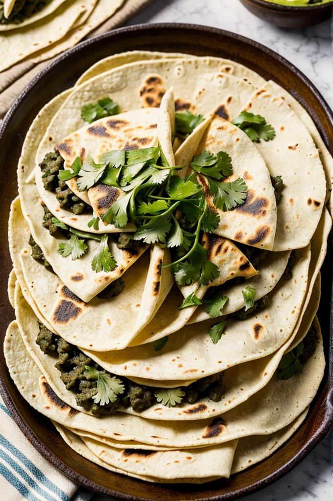 Tortillas stuffed with huitlacoche and cheese, with a touch of epazote.
